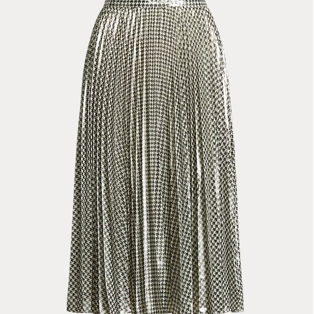 Ralph Lauren Houndstooth Pleated Metallic Skirt Size 14 NWOT